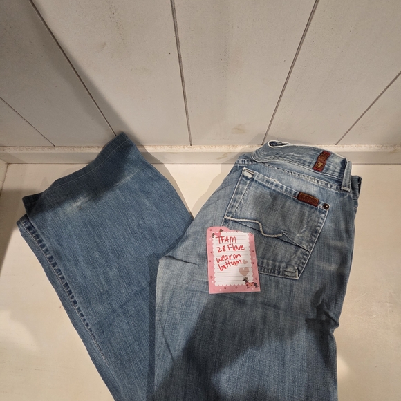 7 For All Mankind Women's Dark & Medium Blue Flare Jeans - Picture 4 of 7